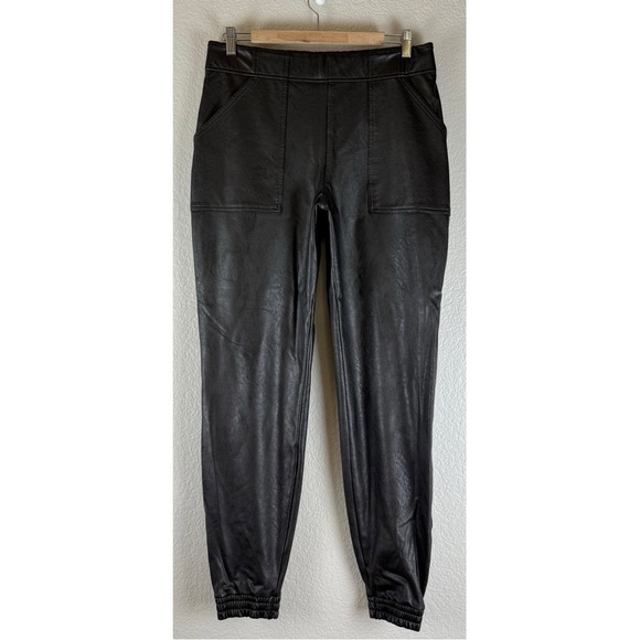 SPANX Faux Leather Jogger Pants Black slim skinny cargo pockets, size XL - Picture 3 of 14